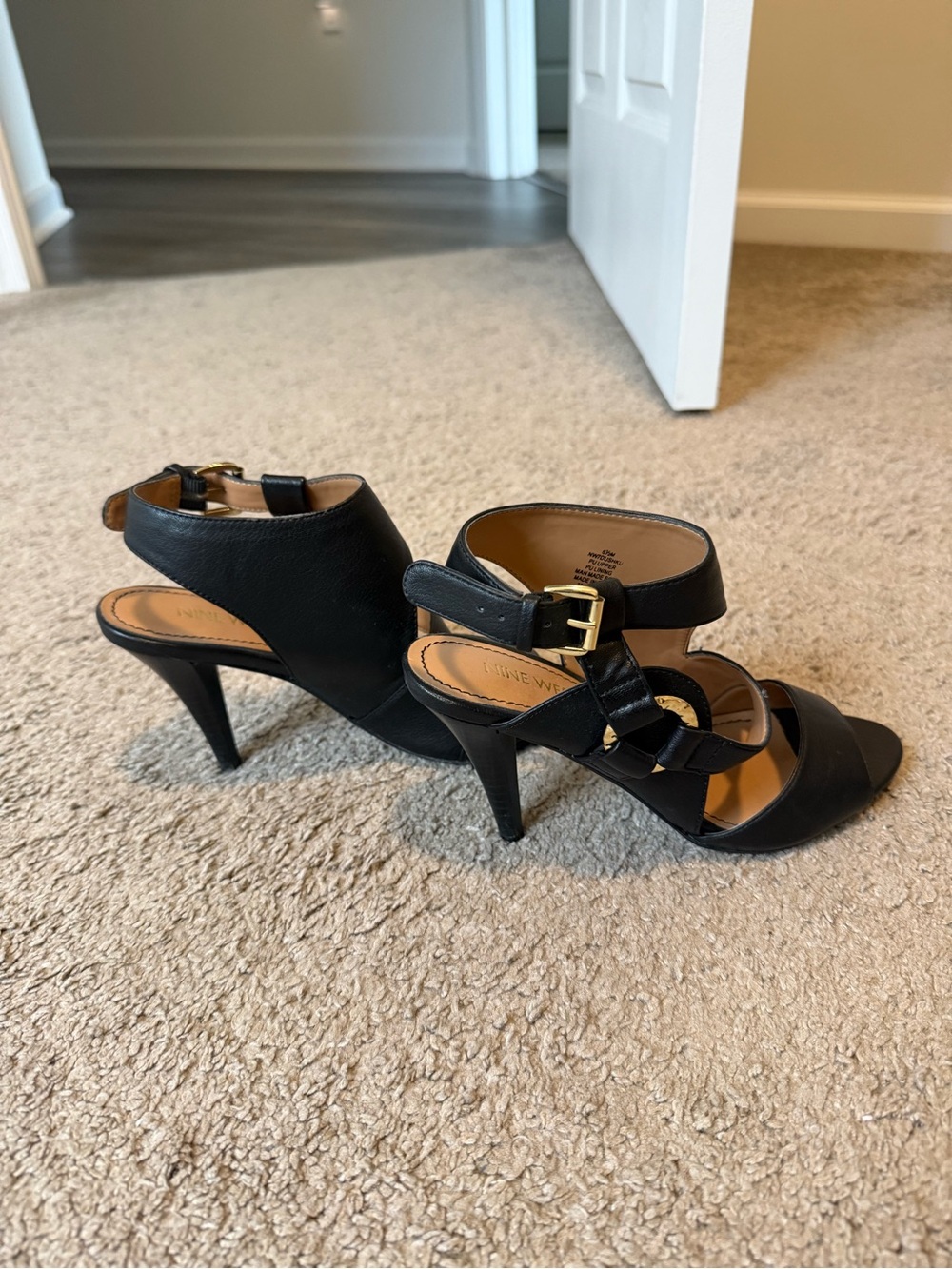 Nine West Black Leather Strappy heels